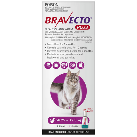Bravecto Plus Large Cats 6.25-12.5kg