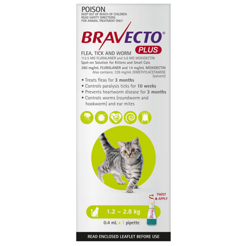 Bravecto Plus Small Cats 1.2-2.8kg