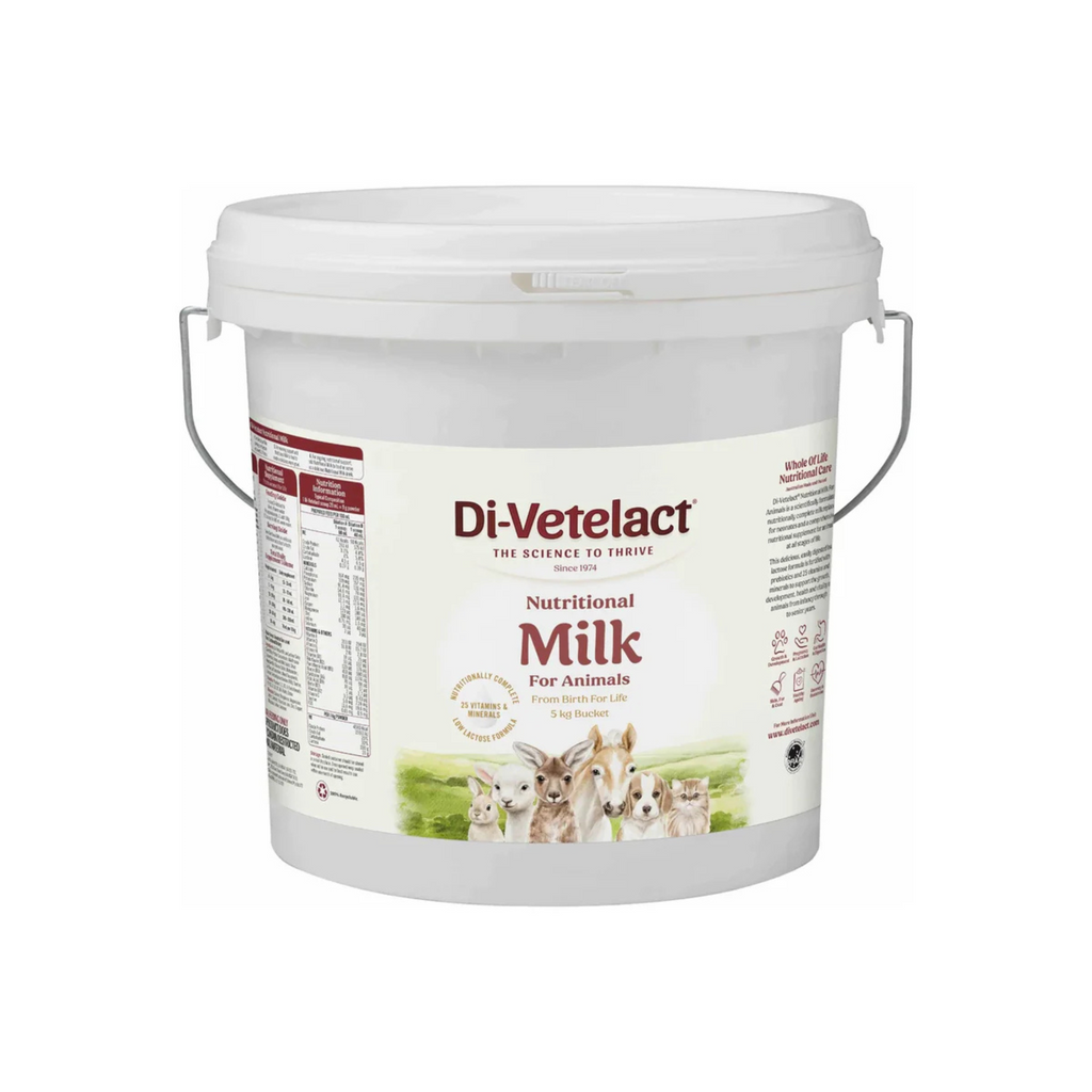 Di-Vetelact nutritional milk for animals in a white container on a white background