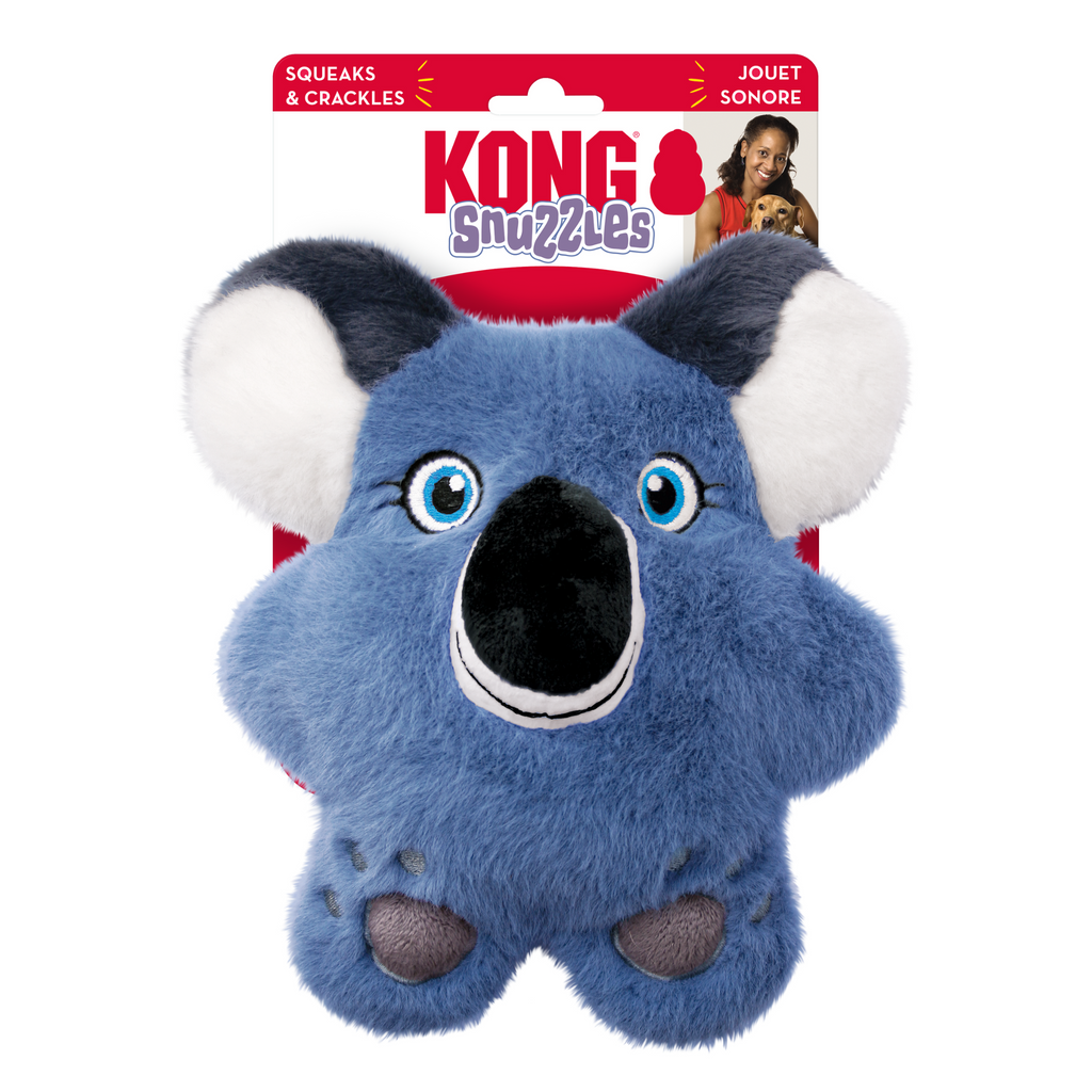 Blue koala-shaped toy with KONG branding on a white background